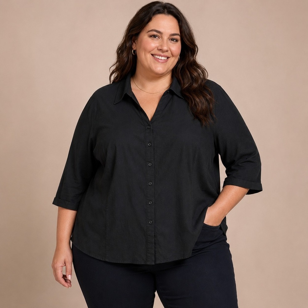 Bridgewater Studio 100% Linen Top Women's 22W Plus Minimalist Quiet Luxury Goth